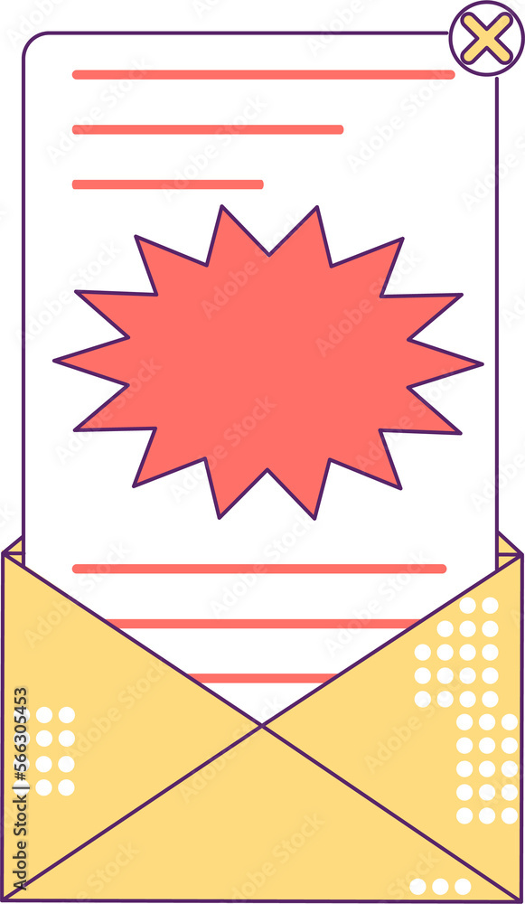 Poster delete spam letter semi flat color raster element. full sized object on white. ads messages. unwante