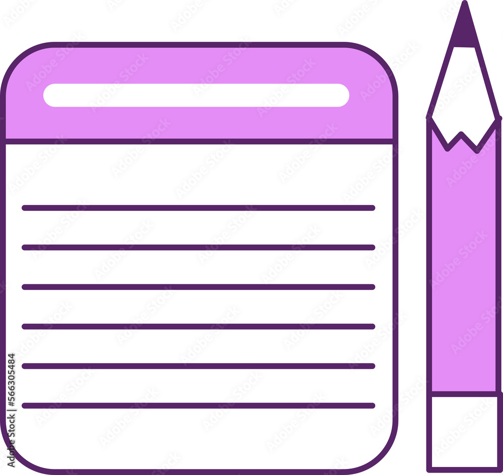 Poster notepad and pencil semi flat color raster element. full sized object on white. blank notebook. write