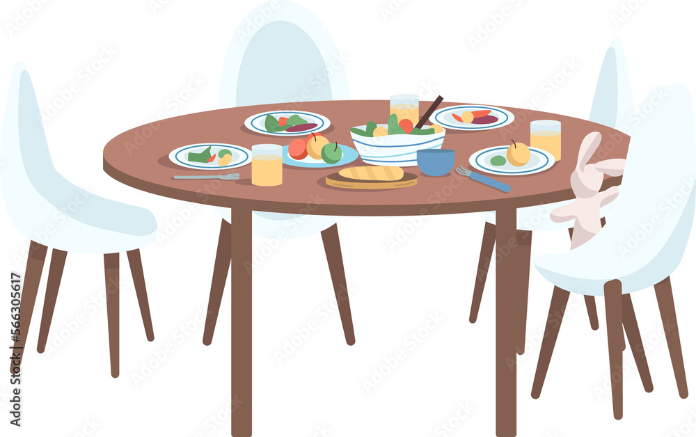 Aufkleber dining table semi flat color raster element. full sized object on white. family routine and traditio