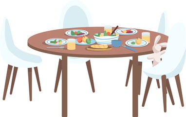 Dining table semi flat color raster element. Full sized object on white. Family routine and tradition. Served family meal simple cartoon style illustration for web graphic design and animation