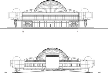 Vector illustration sketch of futuristic modern planetarium building for stargazing
