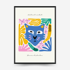 Abstract art posters template. Modern trendy Matisse minimal style. Pink, blue, yellow colors. Hand drawn design for wallpaper, wall decor, print, postcard, cover, template, banner. 