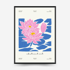 Abstract art posters template. Modern trendy Matisse minimal style. Pink, blue, yellow colors. Hand drawn design for wallpaper, wall decor, print, postcard, cover, template, banner. 