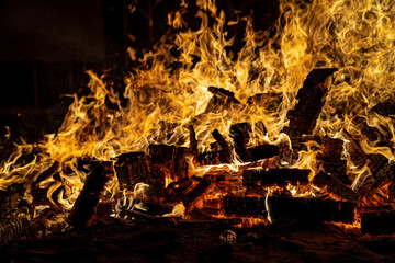Fire bonfires with pallets, embers and embers for the celebration of San Juan for the shortest night