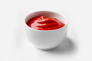 Delicious ketchup in white bowl isolated on white background. Portion of tomato sauce with clipping path. Collection of various sauces