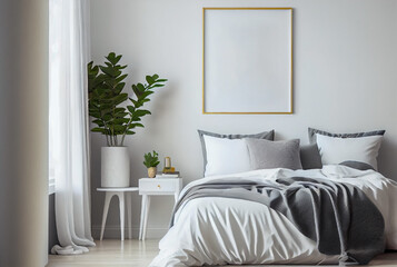 Frame mockup in bedroom interior design. Generative AI