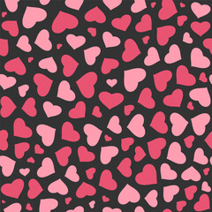 Abstract seamless pattern of magenta hearts on gray background. Image for a poster or cover. Vector illustration. Repeating texture. Figure for textiles
