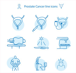 Prostate Cancer line icons vector illustration