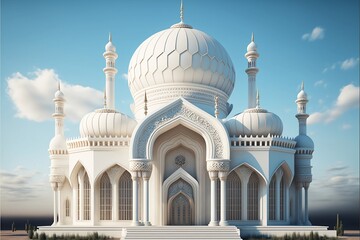 Fototapeta premium Front view of beautiful Islamic Mosque Illustration created with Generative AI Technology