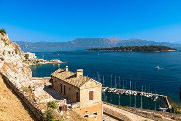 Blick von der Alten Festung auf die Insel Vido, Kerkyra, Korfu