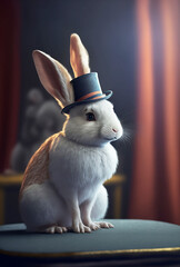 funny rabbit in black hat