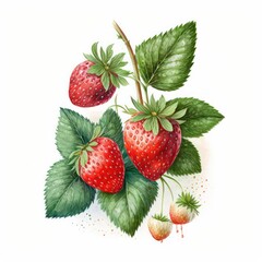 Strawberries watercolor isolated on white background. Generative AI.