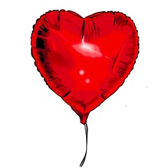 Red foil air Ballon. Heart shaped sign of Love. Isolated illustration on white background for postcard or poster design.