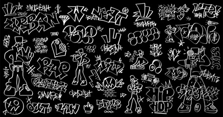 rap music, hip hop culture doodles,  vector lettering design element
