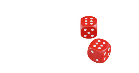 3d render of isolated dice for casino or gambling concept, transparent background in png format.