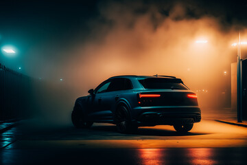 Fototapeta na wymiar long exposure cars in English car park at night