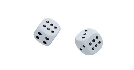 3d render of isolated dice for casino or gambling concept, transparent background in png format.