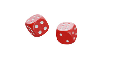 3d render of isolated dice for casino or gambling concept, transparent background in png format.