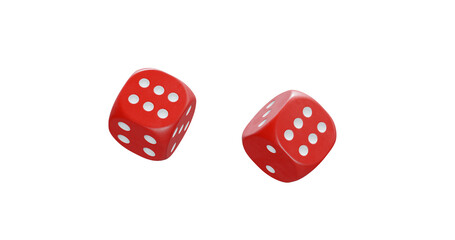 3d render of isolated dice for casino or gambling concept, transparent background in png format.