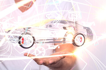 abstract lines with dots over dark background.