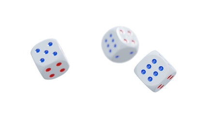 3d render of isolated dice for casino or gambling concept, transparent background in png format.