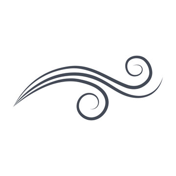 A Set Of Vector Icons Of Blowing Wind And Sea Waves. A Symbol Of Windy Weather. Editable Stroke
