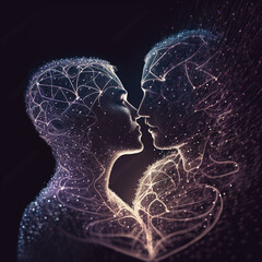 Valentine's Day day digital art. Couple in love. Particles dissolve style, AI Generated