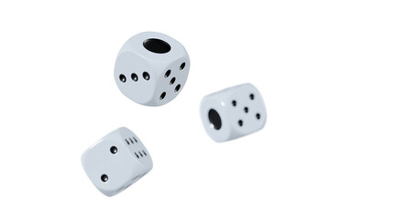 3d render of isolated dice for casino or gambling concept, transparent background in png format.