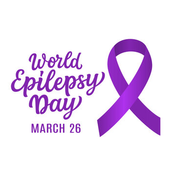 World Epilepsy day. March 26. Realistic purple ribbon symbol