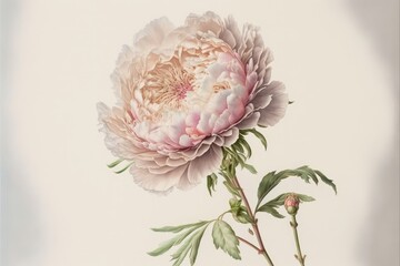Peony watercolor on white background. Generative AI.