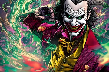 Joker from comic book in an abstract japonese background