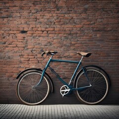 Fototapeta na wymiar Pastel blue Vintage style bicycle close with red brick wall background - generative ai