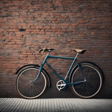 Pastel blue Vintage style bicycle close with red brick wall background - generative ai