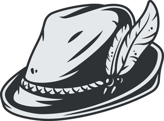 Bavarian Oktoberfest style hat with a feather. German festival retro tradition hat