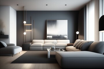 Modern home and bedroom design, minimal interior décor for bed and furniture, gray and beige colors, luxury room
