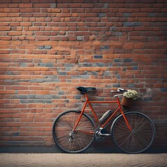 Pastel blue Vintage style bicycle close with red brick wall background - generative ai