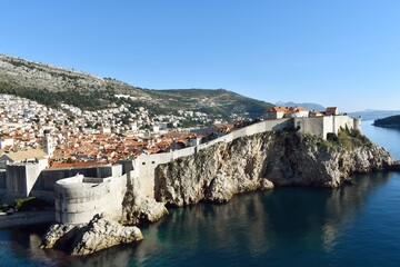Europe, Croatia, old town walls of Duborvnik, panoramic view