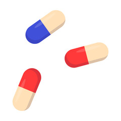 Drawing of pills for treatment isolated on white background. Pharmaceutical remedies for treatment of colds and flu, vector illustration. Health concept