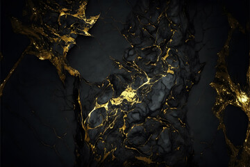 Obraz na płótnie Canvas Plain black gold smooth marble background made with Generative AI technology