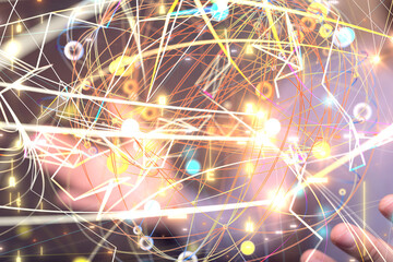 Global network. Blockchain. 3D illustration. Neural networks and artificial intelligence. Abstract