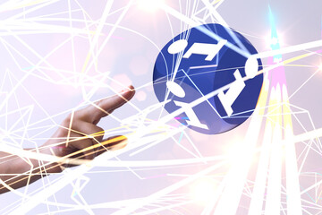 abstract lines with dots over dark background.