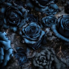 A bouquet of wilted dark blue, almost black roses. Symbolizing lost love, breakups, sadness, evil, funeral.