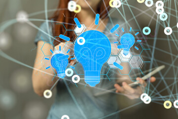 lampNeural network 3D illustration. Big data and cybersecurity - 3D digital