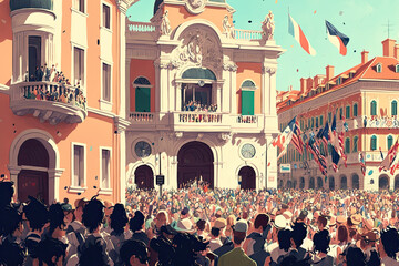 Obraz premium A crowd of people in the city square, a rally. Generative AI