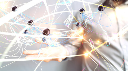 Global network. Blockchain. 3D illustration. Neural networks and artificial intelligence. Abstract