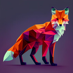 Magenta Marvel: Low Polygon Fox Illustration - Generative AI Art