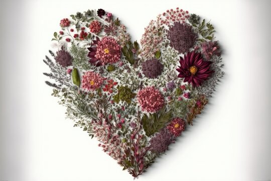 Illustration of a flower set displayed as a heart - Created with generative ai