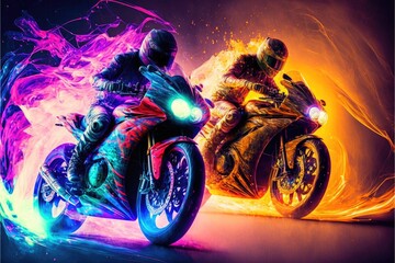Illustration of motorcycling race - Stylized - Created with Generative Ai Technology