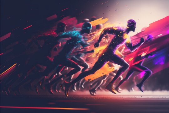 Illustration of Stylized athletes running - Created with Generative Ai Technology