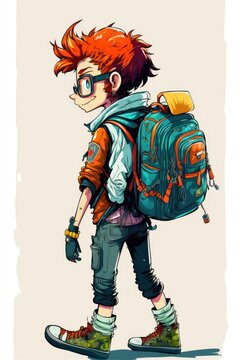 Illustration of a isolated young student with a backpack - Created with generative ai